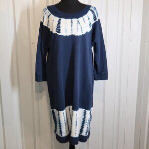J. Jill Women's Blue Tie Dye Sweatshirt Dress 3/4 Sleeves Size Large Petite EUC